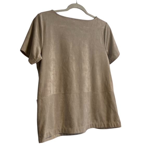 JJill Tan Faux Suede Soft Neutral Cottagecore Peasant Pocket Top Size Small - Picture 14 of 15